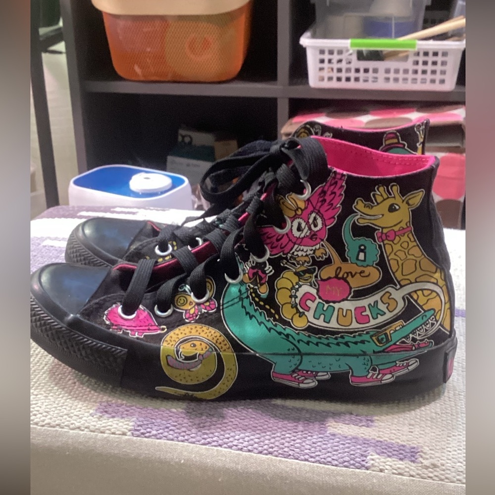 Converse All Stars High Tops Mens 6  Womens 8 I Love My Chucks Cartoon Sneakers